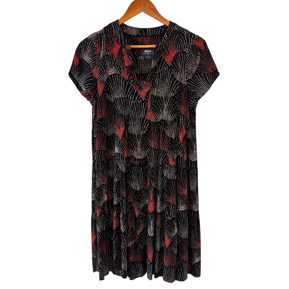 Maeve Anthropologie Swing Dress Womens S Black Red Geometric Tiered Retro